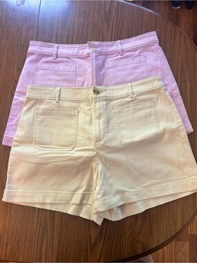 LOFT Pink and Cream Denim Shorts Set
